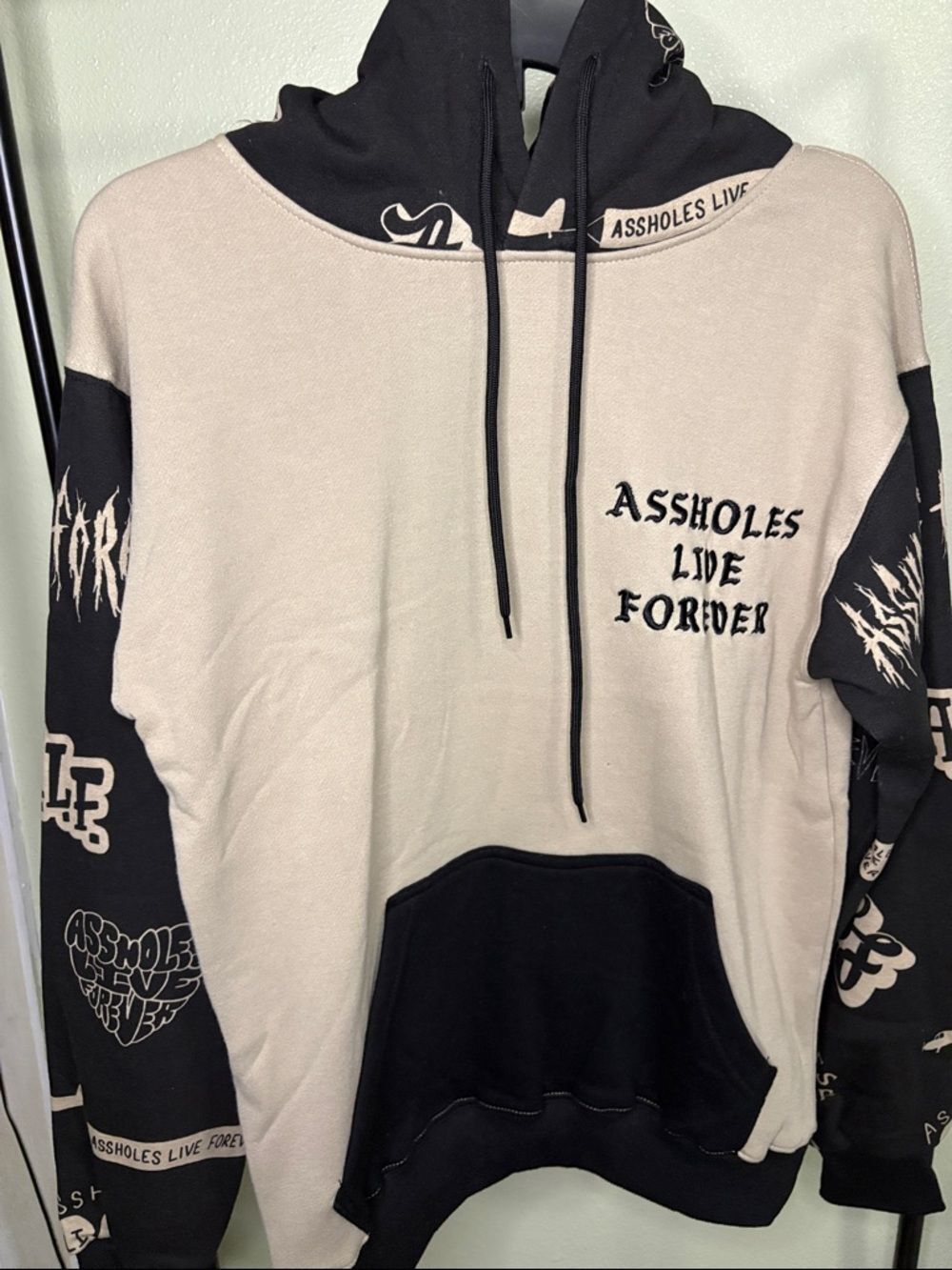 ALF Two-Tone Beige & Black Hoodie - Graphic Streetwear - S